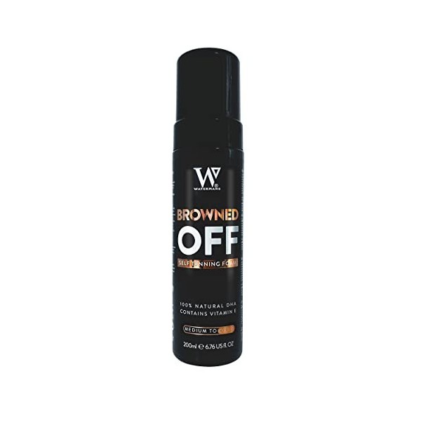 Browned Off® Watermans Mousse autobronzante moyenne à foncée avec aloe vera, vitamine E, séchage rapide, faux bronzage végéta