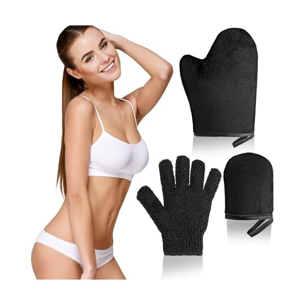 COMNICO Lot de 3 gants autobronzants ultra doux avec pouce lavable sans soleil pour le dos et le corps