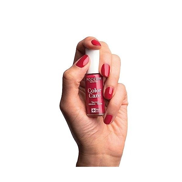 PODERM - LOT 3 PRODUITS | SOIN VERNIS PROFESSIONNEL COMPLET | Base Coat + Top Coat + Vernis Rouge Rose TEA TREE | Prévention 