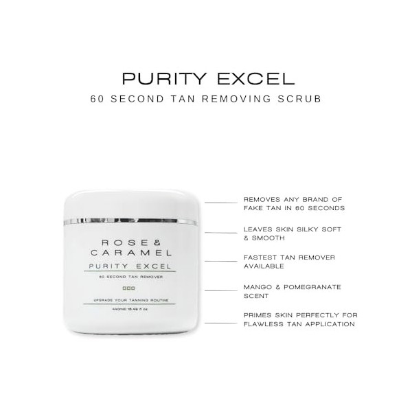 Rose & Caramel Purity Excel 60 Second Fake Tan Remover. Express Exfoliating Self Tan Eraser. Rapid Tan Removal. Quick Self Ta