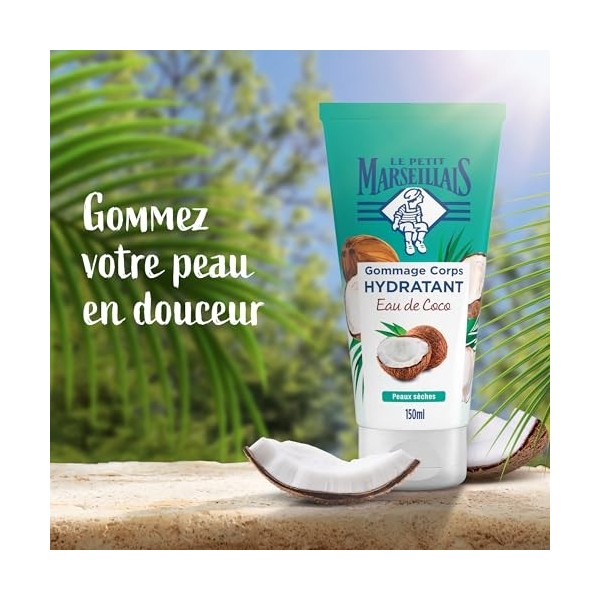 Le Petit Marseillais | Gommage Corps Hydratant Eau de Coco tube de 150 ml – Exfoliant corps pour peaux sèches