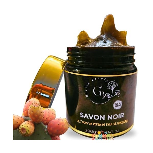 GIULIA BEAUTY | SAVON NOIR 2 EN 1 À LHUILE DE PÉPINS DE FIGUE DE BARBARIE - CORPS, VISAGE - GOMMAGE ANTI-AGE - EXFOLIANT PRO