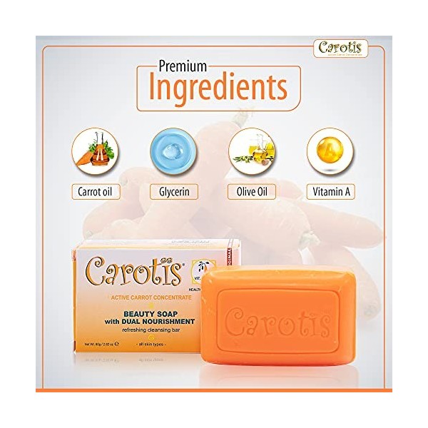 Carotis Beauty Soap with Dual Nourishment - 200 g- Formulé pour nettoyer et rafraîchir la peau, avec de lhuile de carotte, d