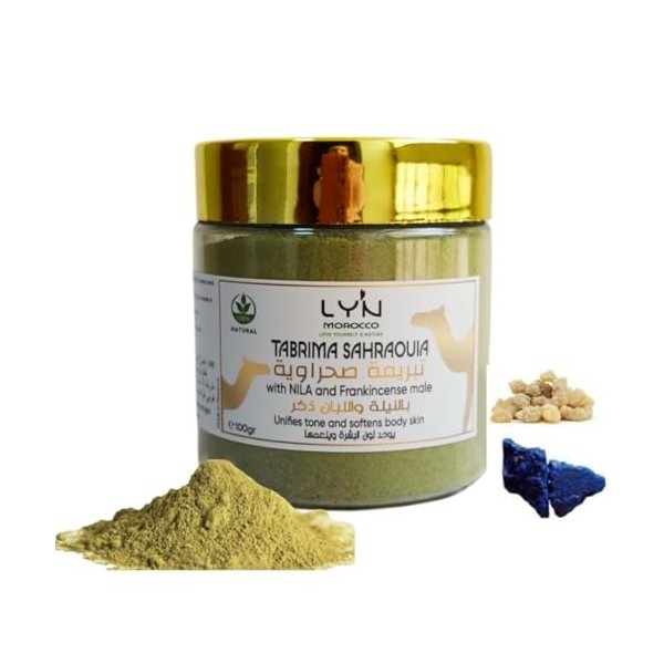 Gommage corporel détox aux herbes du Sahara Marocain, NILA & Oliban Tabrima | Exfoliant contre Kératose Pilaire & Peau dOr