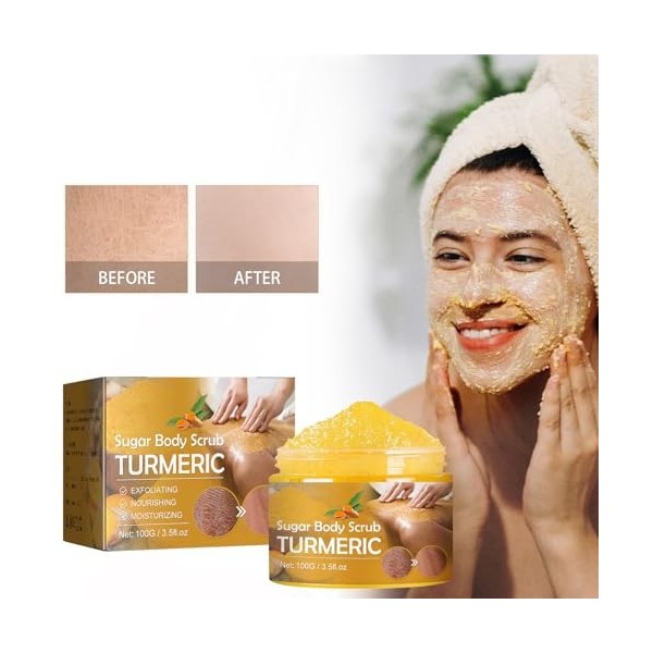 Gommage Corporel au Curcuma,Gommage Facial Curcuma,Gommage Au Sel Exfoliant Curcuma,Gommage Exfoliant,Atténuation des Marques