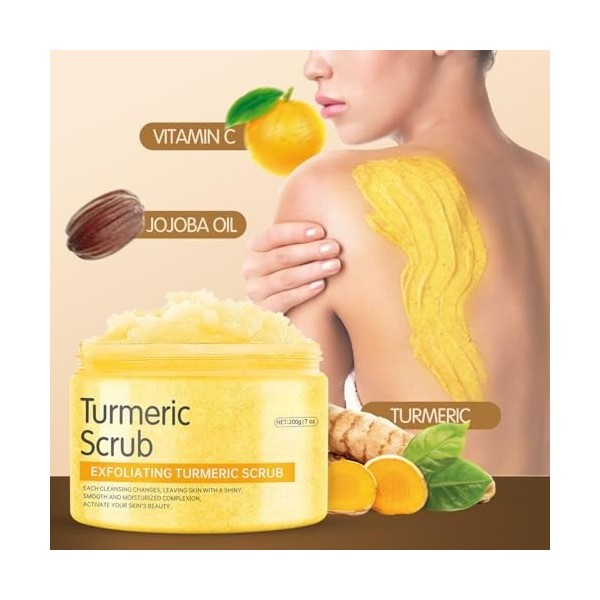 Trendyfave Gommage corporel au curcuma, exfoliant pour le corps, soin hydratant du corps, soin de la peau pour la zone du bik