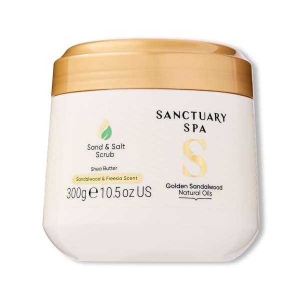 Sanctuary Spa Golden Sandalwood Gommage au sable et au sel, exfoliant pour le corps 92% naturel, sans huile minérale, sans cr