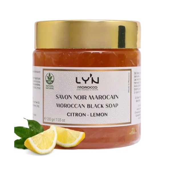 Savon Noir Marocain 100% Naturel au Citron Savon Beldi -Gommage traditionnel corporel Hammam - Exfolie Nourit & Hydrate la p