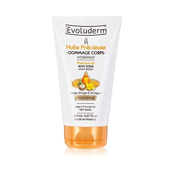 EVOLUDERM - Gommage Corps Hydratant Huile Précieuse - 150 ml - 93% d’Origine Naturelle - Végan - Fabrication Française