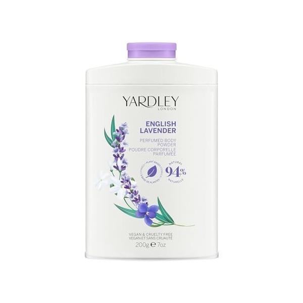 Yardley London Poudre Parfumée pour le Corps à la Lavande Anglaise, Poudre de Talc pour Femmes pour Aider à Contrôler les Ode