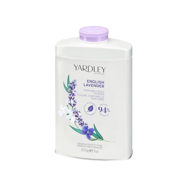 Yardley London Poudre Parfumée pour le Corps à la Lavande Anglaise, Poudre de Talc pour Femmes pour Aider à Contrôler les Ode