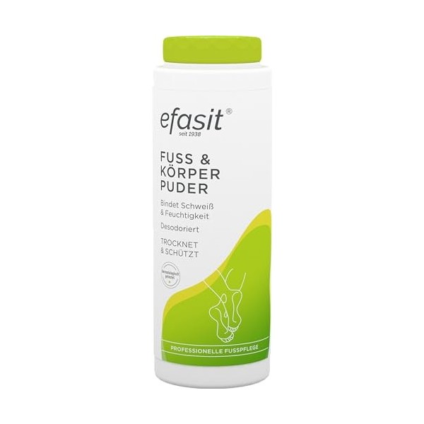 efasit Poudre pour pieds et corps - Contre la transpiration des pieds et autres parties du corps - Absorbe lhumidité, protèg