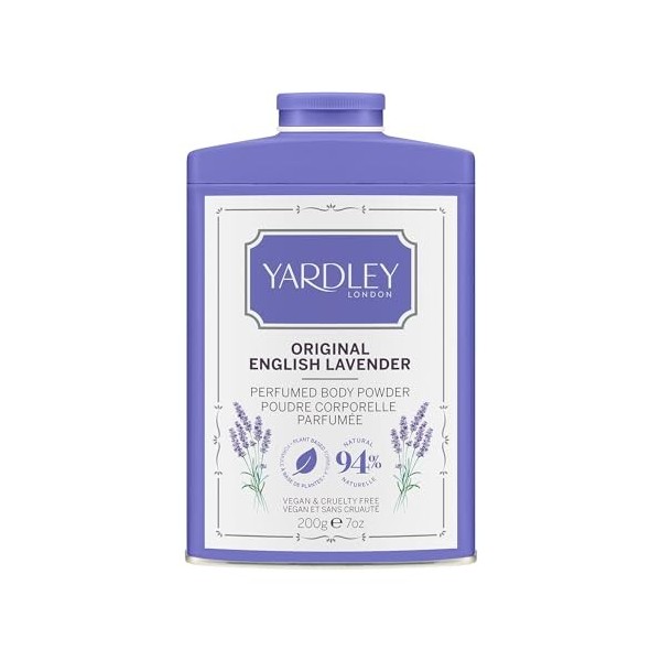 Yardley London Poudre Parfumée Originale pour le Corps à la Lavande Anglaise, Poudre de Talc pour Femmes pour Aider à Contrôl