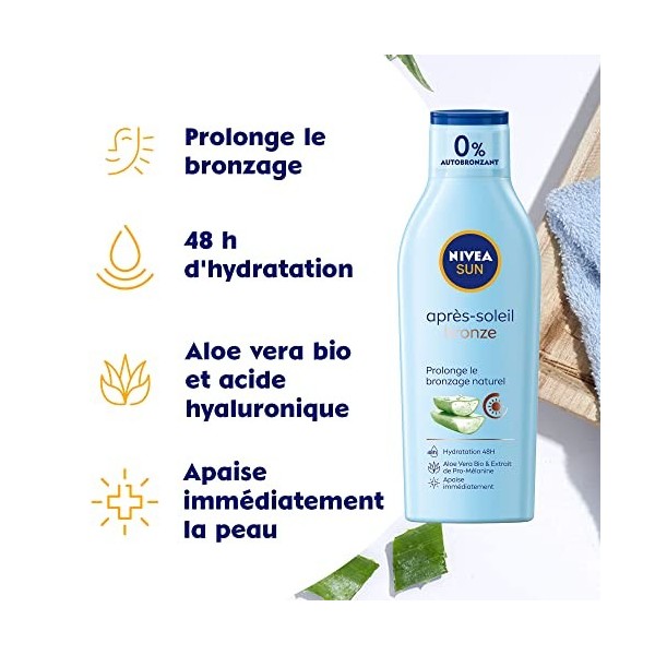 NIVEA SUN Lait après-soleil Bronze prolongateur de bronzage 1 x 200 ml , lait hydratant corps à laloe vera bio pour un bron