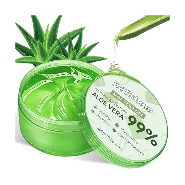 Gel Aloe Vera 300 ml pour le Visage, les Cheveux et le Corps, Hydratant Naturel, Apaisant et Nourrissant pour les Peaux Sèche