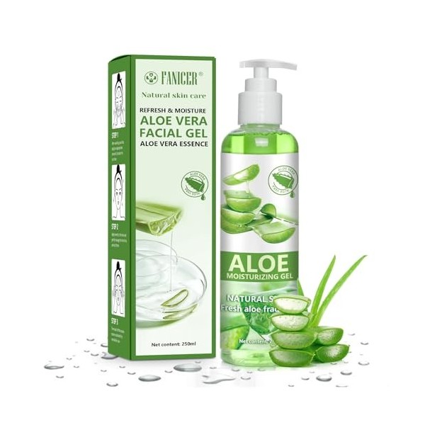 250ml Aloe Vera Gel,Crème naturelle à laloe vera,Aloe Post Care,Gel daloe vera pour le visage,les cheveux,le corps,vera pou