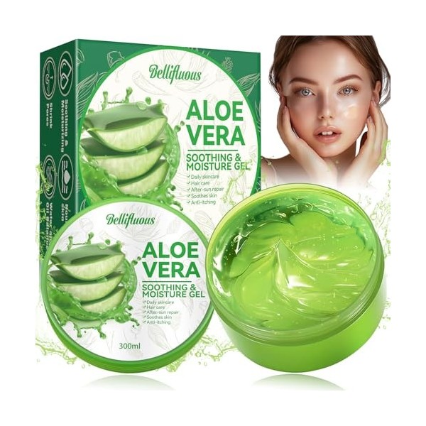 Bellifluous Aloe Vera Gel, 300 ML Gel Aloe Vera Après Soleil, Gel Aloe Vera Cheveux, Gel Aloe Vera Bio Visage, Naturelle, Apa