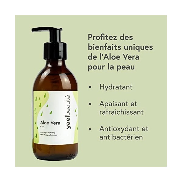 Yael Beauté Aloe Vera Gel - Aloe Vera pur avec 99% dingrédients naturels - Crème à lAloe Vera et soin après-soleil pour le 