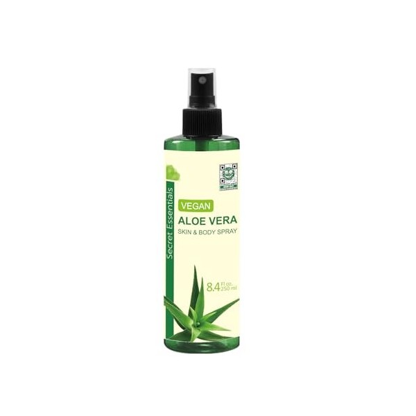 Secret Essentials Gel à laloe vera 100% bio et végétalien 250 ml pour les peaux et les cheveux secs, brûlés de soleil et irr