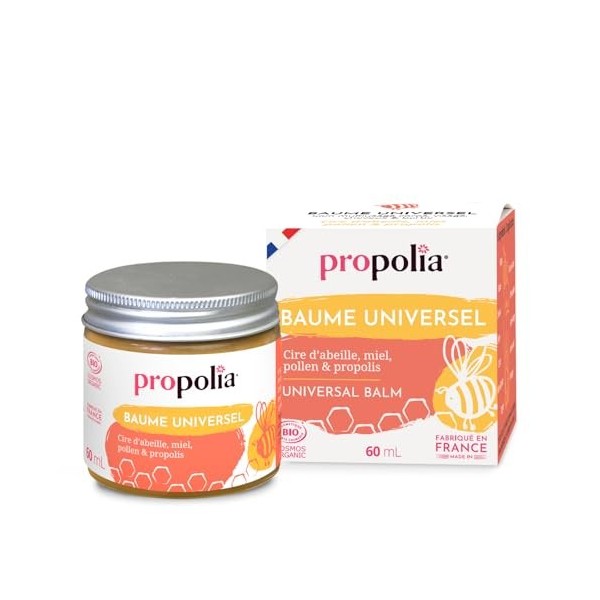 PROPOLIA - Bio - Baume Universel - Soin multiusage corps, visage, cheveux & barbe - Cire dabeille, Miel, Pollen & Propolis -