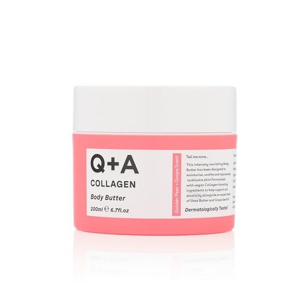 Q+A Collagen Body Butter : Beurre Corporel Luxueux et Riche, Formule Végan Ultra-Hydratante avec Protéine Végétale Hydrolysée