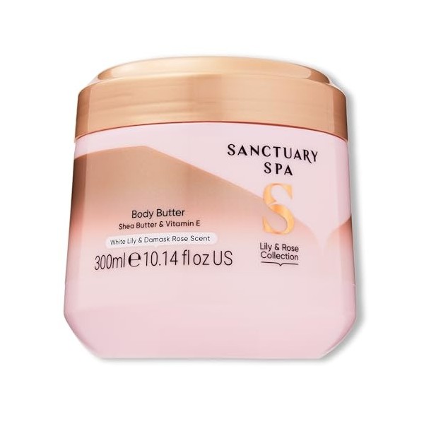 Sanctuary Spa Lily & Rose Beurre corporel pour femme, sans huile minérale, sans cruauté envers les animaux et végétalien, 300