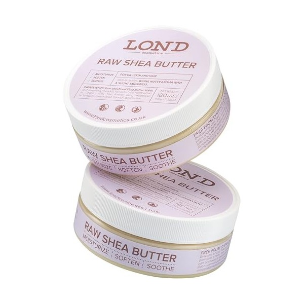 LOND Cosmetics 100% Beurre de Karité Bio 360ml | Non Raffiné, Naturel, Pur, Vegan, Fabriqué à la Main au Ghana, Afrique | Ext