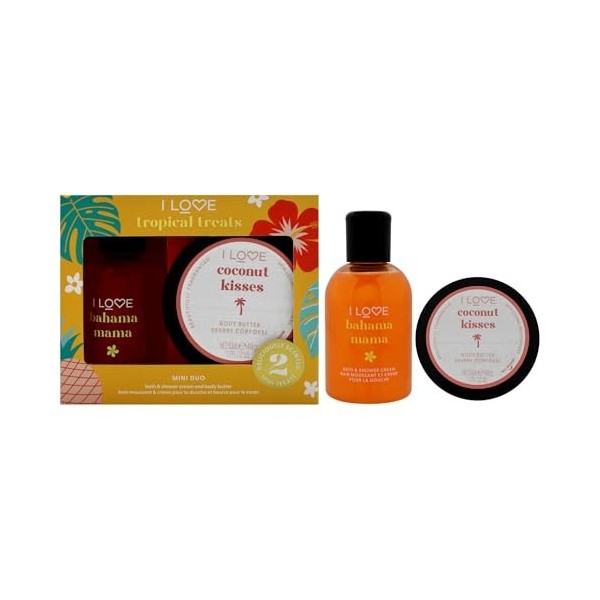 I Love Miniature Troipcal Treat Box by I Love Cosmetics for Unisex - 2 Pc 3.3oz Bath and Shower Creme, 1.7oz Body Butter