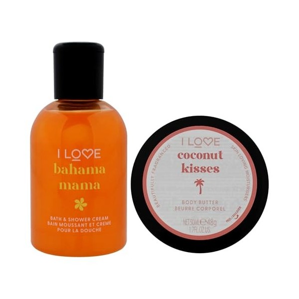 I Love Miniature Troipcal Treat Box by I Love Cosmetics for Unisex - 2 Pc 3.3oz Bath and Shower Creme, 1.7oz Body Butter