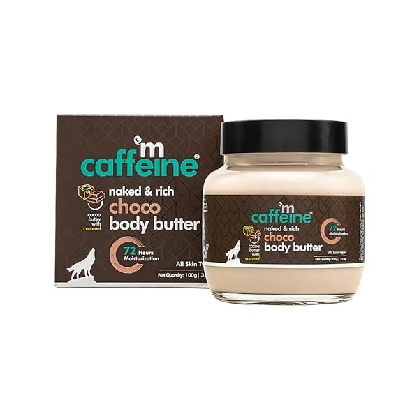 mCaffeine Naked and Rich Choco Body Butter - Reduces Stretch Marks, Enhances Radiance - Shea and Cocoa Butter Smoothes Skin -