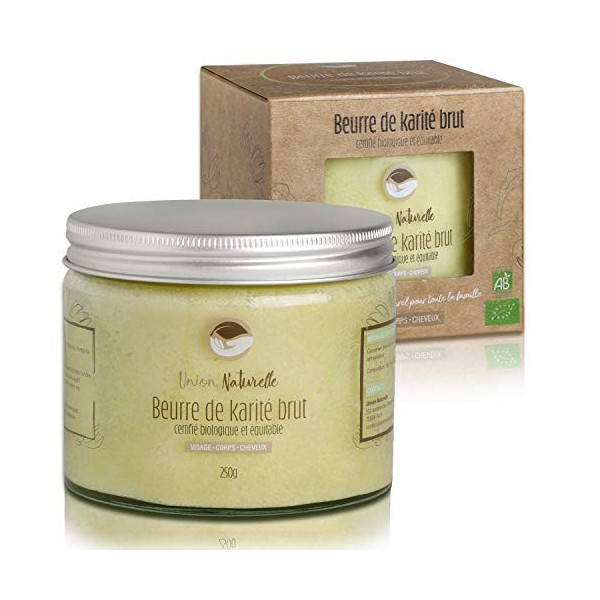 Beurre de Karité Brut BIO - Certifié biologique et équitable - Soin hydratant naturel visage corps cheveux - 250g