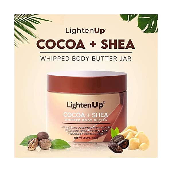 OMIC LightenUp, Whipped Cocoa Butter - 10.1 fl oz/ 300 ml - Natural Moisturizer, Body Butter, DIY Recipes, Face and Body Butt