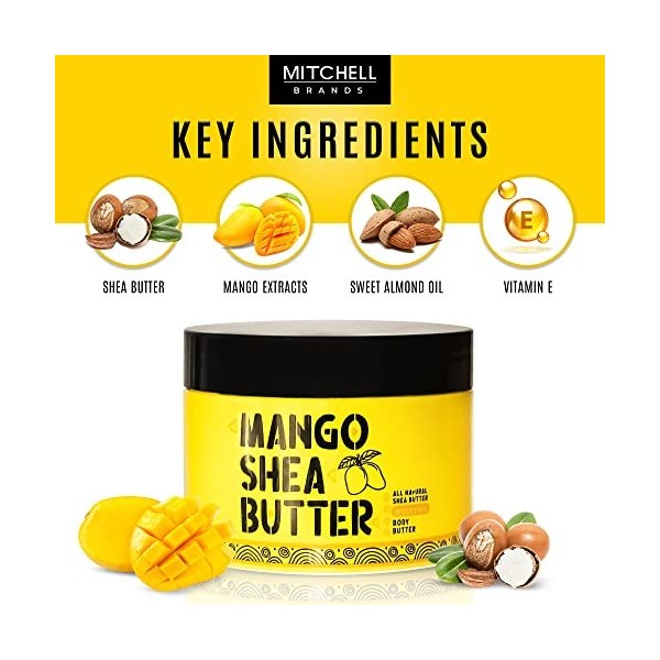 Mango Whipped Shea Body Butter - 10 oz / 300 gr - Effective on Skin, Hair, Body, Face, with Almond Oil, Shea Butter, Vitamin 