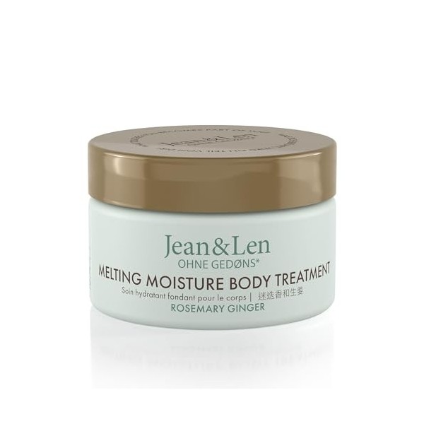 Jean & Len Melting Moisture Body Treatment Rosemary & Ginger, pour un résultat de soin parfumé, pot de haute qualité, beurre 