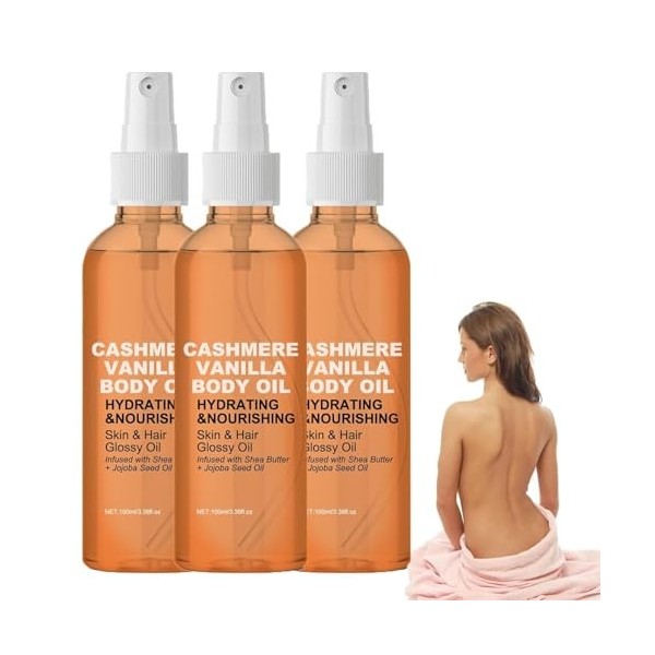 3 PCS Vanilla Cashmere Body Oil, Cashmere Vanilla Body and Hair Oil, Shea Butter with Jojoba and Radiance Oil, Vanilla Cashme