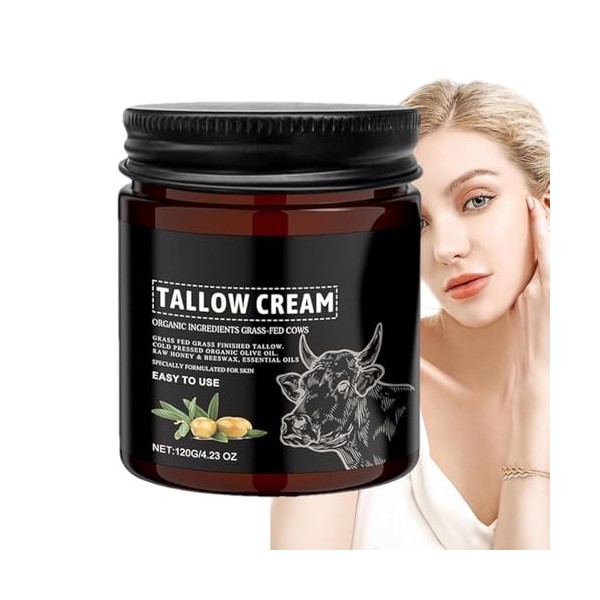 Beef Tallow Honey Balm,Deeply Nourishing Organic Grass Fed Tallow Balm, Honey Beef Tallow Moisturiser Cream,Pure Cream Tallow