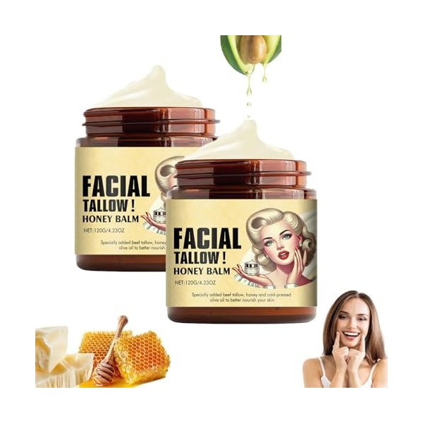 Whipped Beef Tallow and Honey Balm,Tallow Face Moisturizer,Grass Fed Grass Finished Face Cream,Tallow and Honey Balm for All 