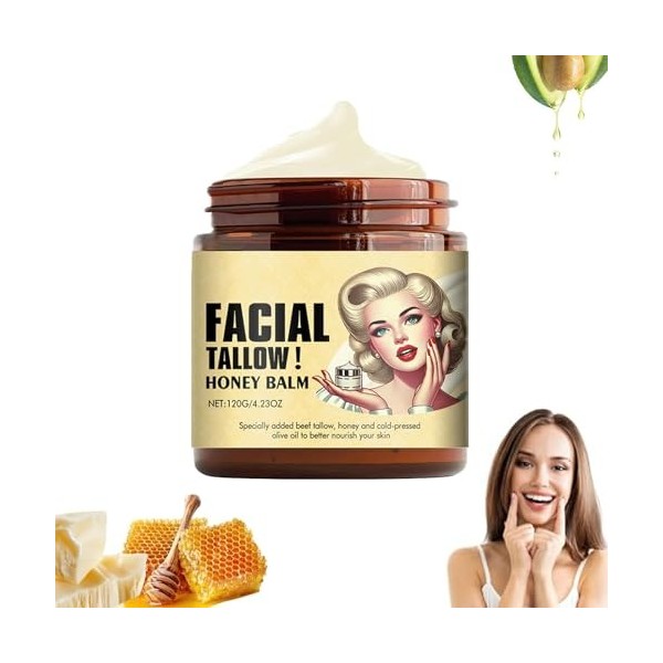 Whipped Beef Tallow and Honey Balm,Tallow Face Moisturizer,Grass Fed Grass Finished Face Cream,Tallow and Honey Balm for All 