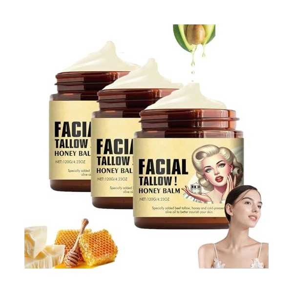 Whipped Beef Tallow and Honey Balm,Tallow Face Moisturizer,Grass Fed Grass Finished Face Cream,Tallow and Honey Balm for All 