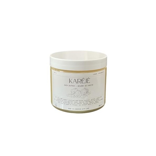 Beurre de karité non raffiné 100% bio et naturel Karéjé, ultra hydratant pour tous types de peaux et cheveux, convient aux bé