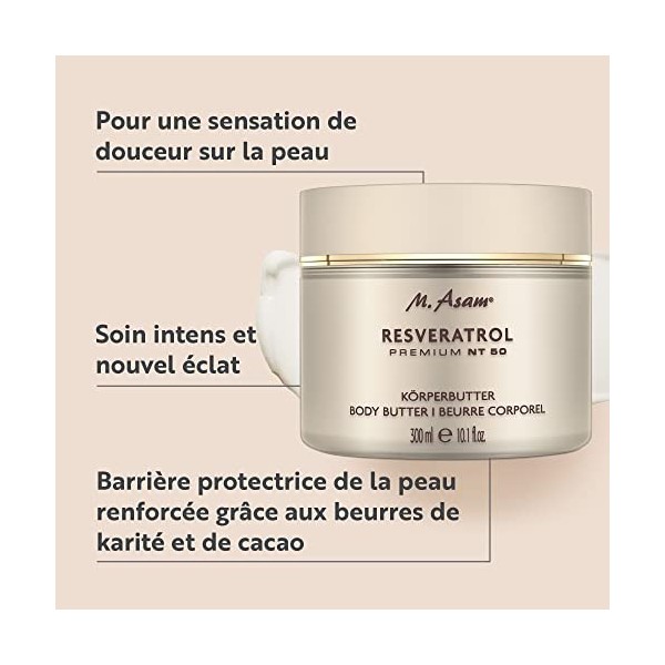 M.Asam Resveratrol Premium NT50 Beurre corporel 300ml –Beurre riche anti-âge pour le corps, hautement concentré en resvérat