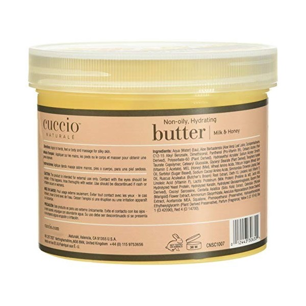 Cuccio Beurre Hydratant Non Gras pour Spa de Luxe Lait/Miel pour Unisexe Corporel 26 oz