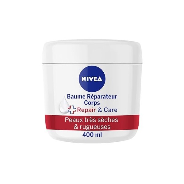 NIVEA REPAIR & CARE Baume Réparateur Visage, Corps & Mains Peaux Très Sèches 1 x 400 ml , Crème corps à la vitamine E & glyc