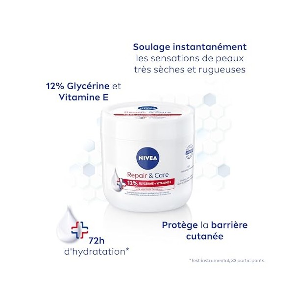 NIVEA REPAIR & CARE Baume Réparateur Visage, Corps & Mains Peaux Très Sèches 1 x 400 ml , Crème corps à la vitamine E & glyc