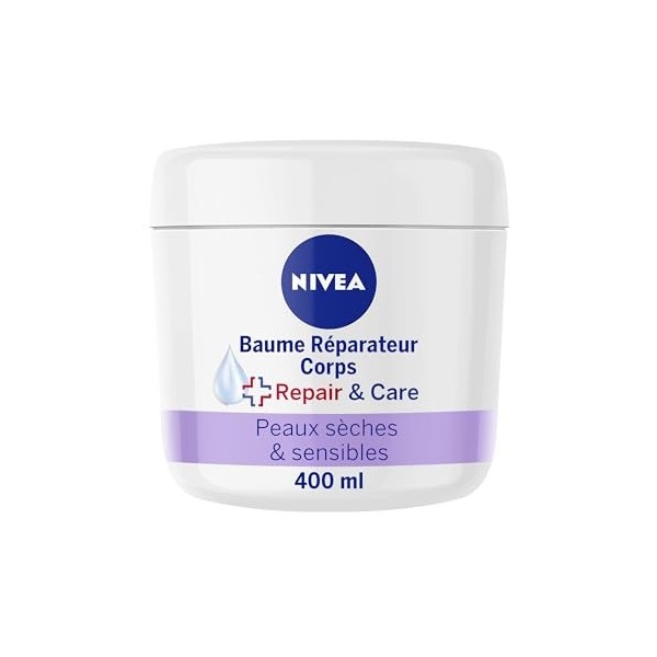 NIVEA REPAIR & CARE Baume Réparateur Visage, Corps & Mains Peaux Sèches & Sensibles 1 x 400 ml , Crème corps glycérine & pan