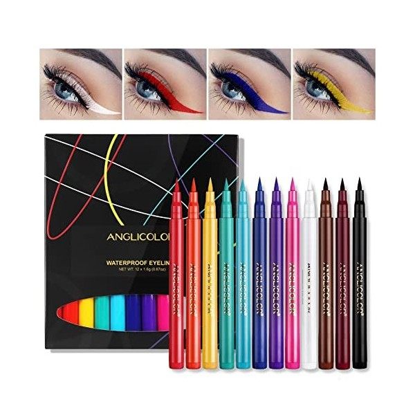 Anglicolor eye liner couleur liquide waterproof mat, eyeliner waterproof colorés de 12 couleurs, crayon pour les yeux colorés