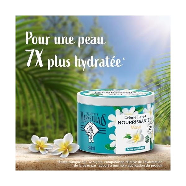 Le Petit Marseillais | Crème Corps Nourrissante Monoï pot de 380 ml – Crème hydratante pour peaux très sèches – Formule veg