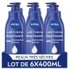 NIVEA Lait crème nourrissant lot de 6 x 400 ml , Lait hydratant pour le corps à l’huile d’amande douce, Lait corporel 5-en-1