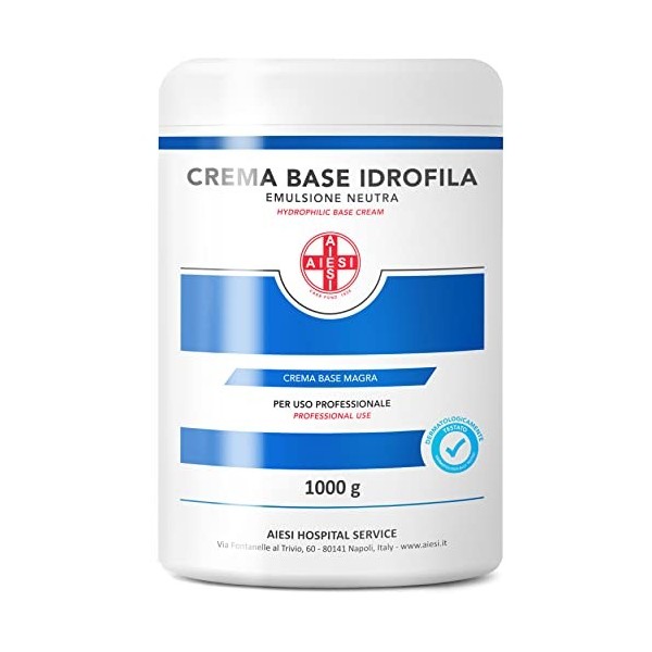 AIESI® Crème de Base hydrophile pure émulsion neutre maigre Flacon de 1 kg , Idéal pour une utilisation pharmaceutique, cosm