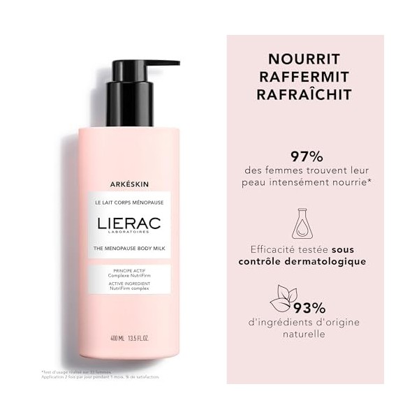 Lierac - Arkéskin - Le Lait Corps Ménopause 400ml - Soin Corps - Nourrit - 93% d’ingrédients d’origine naturelle - Beurre de 